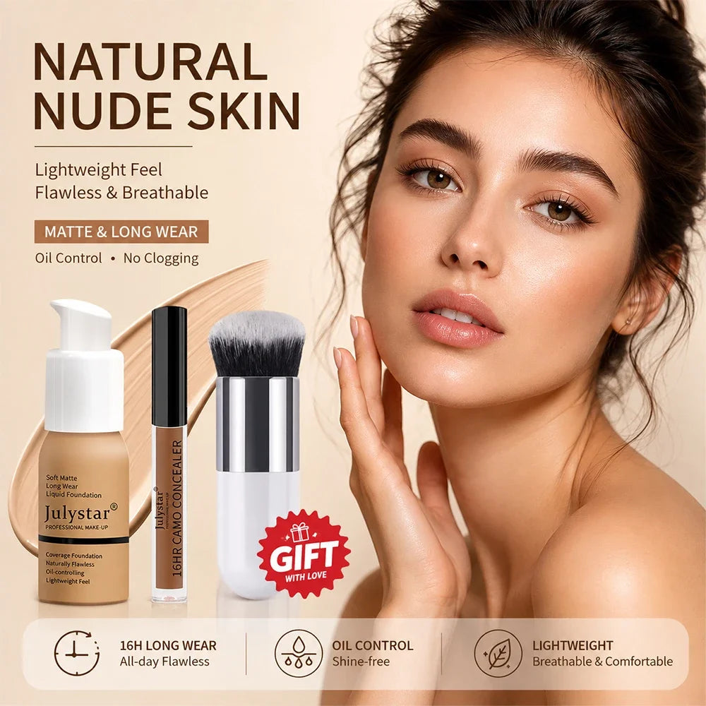 3-Piece Foundation & Concealer Makeup Kit | Brush Included | Braviixx