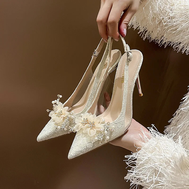 Floral Slingback Bridal Heels | Pointed-Toe Pumps | Braviixx