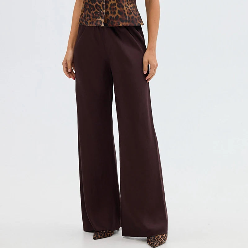 Satin Silk Wide Leg Pants for Women High Waist Baggy Pants Y2K Elegant Lady Party Long Trousers Female Buttoms