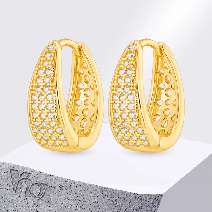 VNOX 18K Gold Plated CZ Earrings | Teardrop Stud or U-Shape Hoop | Hypoallergenic | Braviixx
