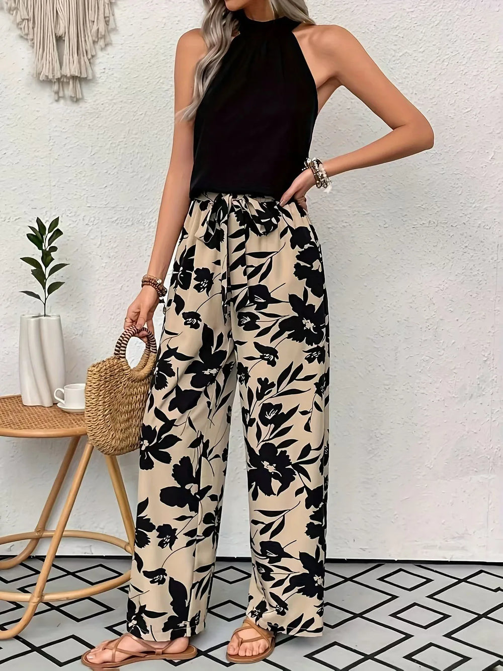 Women's 2026 Printed Wide Leg Pants Casual Elastic Waist Long Trousers Comfortable Fashion Plus Size Women's Clothing