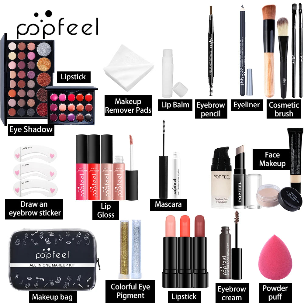 All-in-One Makeup Kit | Eyeshadow, Foundation, Primer & Lip Gloss | Braviixx