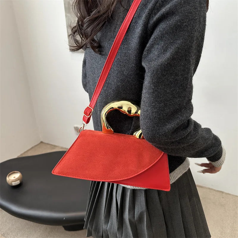 Sculpted Handle Handbag | Asymmetric Flap & Crossbody Strap | Braviixx