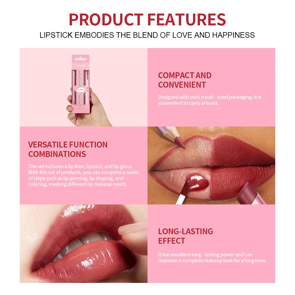 Iconic Mini Lip Kit | 3-Piece Lipstick, Gloss & Liner Set | Braviixx