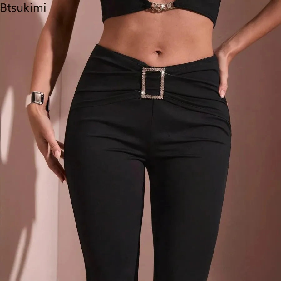 New 2026 Women's Retro Bell Bottom Pants Summer Fashion High Waist Slim Casual Floor Length Trousers Sexy Streetwear Y2k Pants