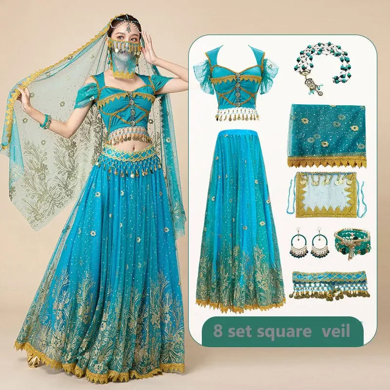 Coin-Trim Belly Dance Costume | Top & Flared Skirt Set | Braviixx