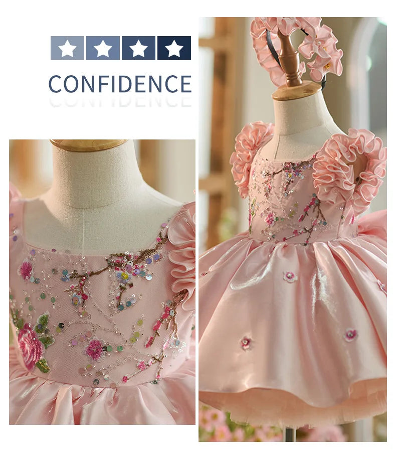 Baby Girls Floral Party Dress | Bow Ball Gown with Puff Sleeves | 6M–6Y | Braviixx