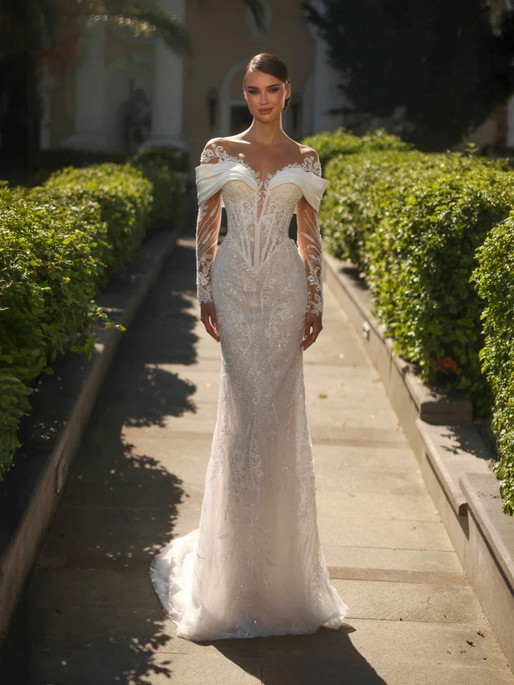 Beaded A-Line Wedding Dress | High Neck & Long Sleeves | Braviixx