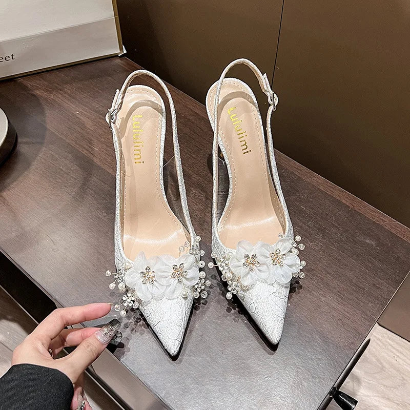 Floral Slingback Bridal Heels | Pointed-Toe Pumps | Braviixx