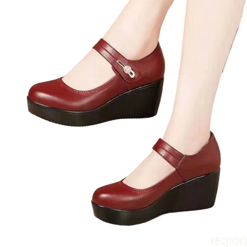 New Round toe Women's Shoes Casual Thick soled Comfort Shoes Versatile fashion high heels Slope heel ladies pumps Mujer Zapatos