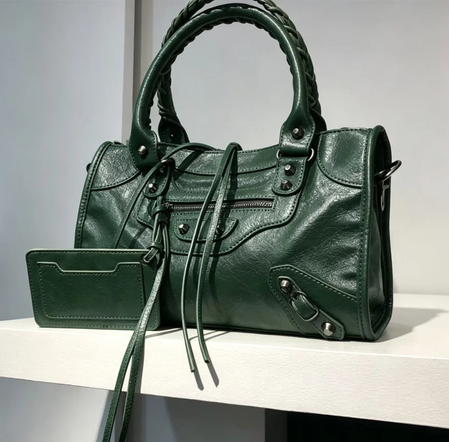 Motorcycle-Style Handbag | Braided Handles & Zip Detail | Braviixx