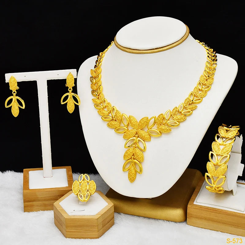 Gold-Tone Jewellery | Leaf Set & Pendant Necklace Options | Braviixx