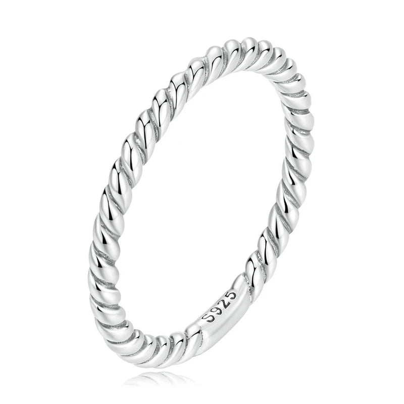 BAMOER 925 Sterling Silver Braided Texture Twisted Eternity Band Stackable Rings Fine Jewelry