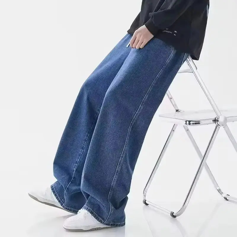 2026 spring and summer Men's Loose Jeans Elastic Waist Wide Leg Y2K Denim Pants Straight Comfortable Brand Men's Clothing