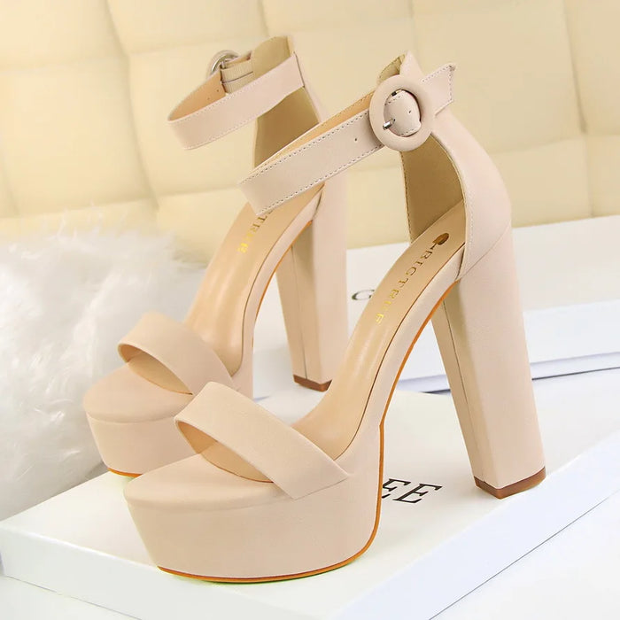 Platform Block Heel Sandals | Round-Buckle Ankle Strap | Braviixx