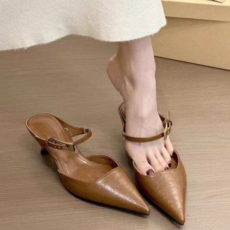 Women's Pointed-Toe Buckle Mules | Slim Heel | Braviixx