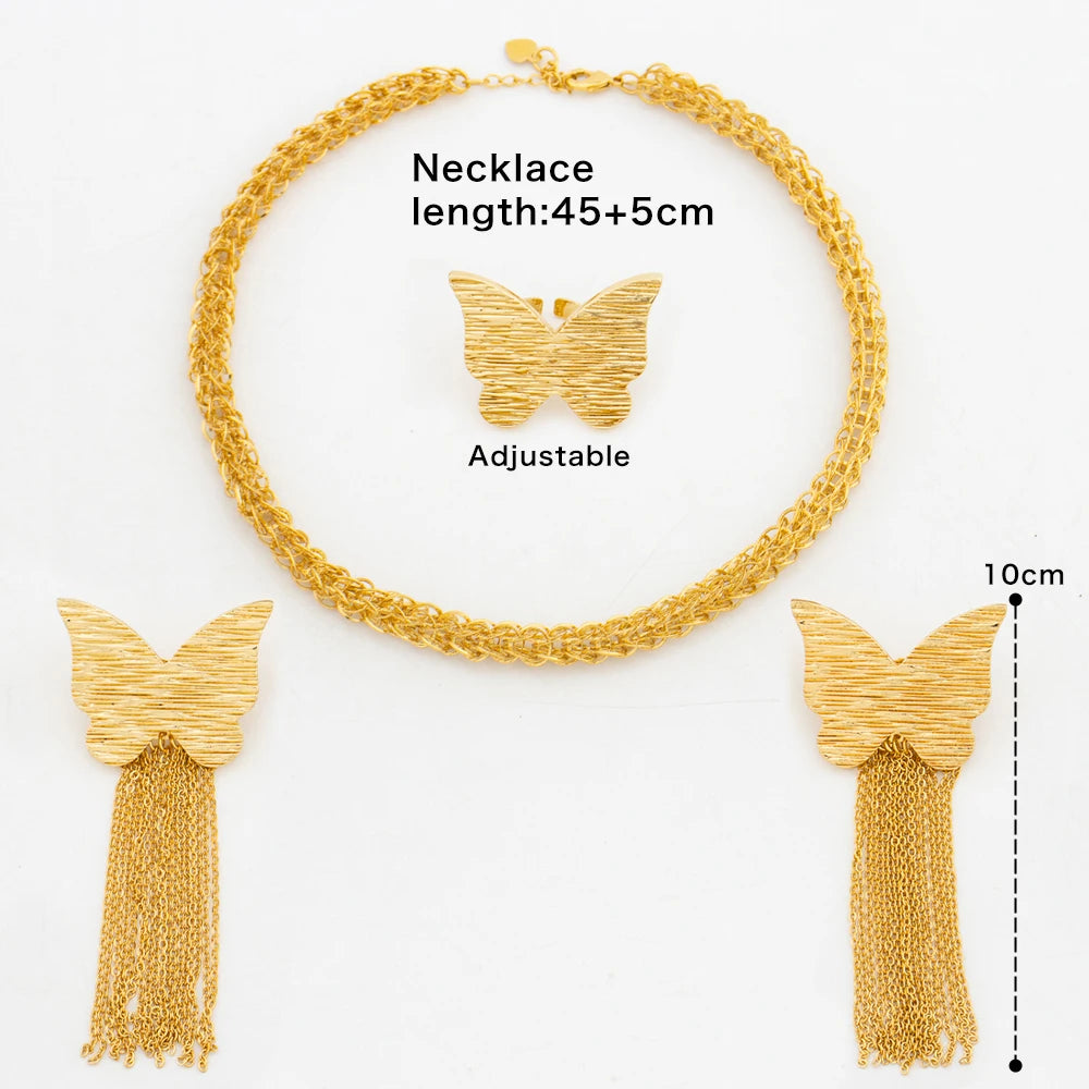 Women's Gold-Tone Tassel Jewellery | Earrings, Ring & Necklace Set Options | Braviixx