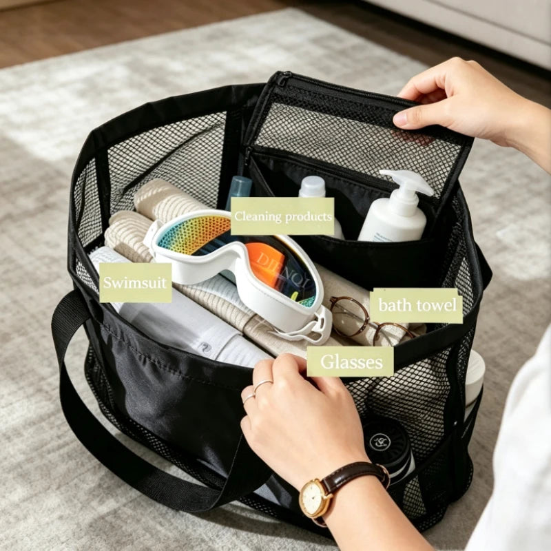 Mesh Beach Tote Bag | Exterior Pockets & Twin Handles | Braviixx