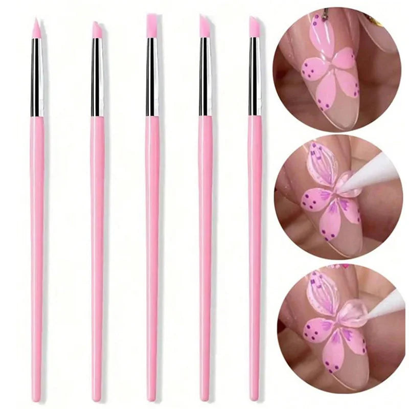 5-Piece Silicone Nail Art Brush Set | Dotting & Gel Design Tools | Braviixx