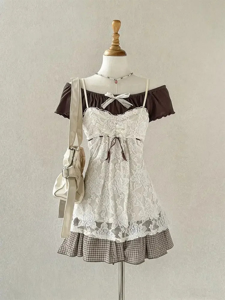 Gothic Retro Sweet Bud Mini Dress Women Harajuku Y2k Strap Dress Y2K Aesthetic Club Party Fashion Outfits