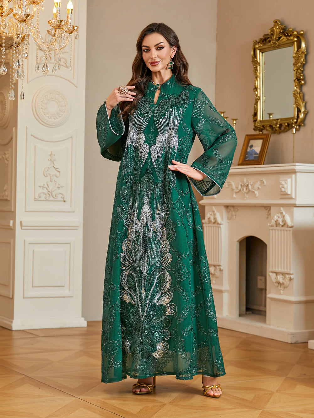 Embroidered Occasion Kaftan Dress | Flared Sleeves | Braviixx