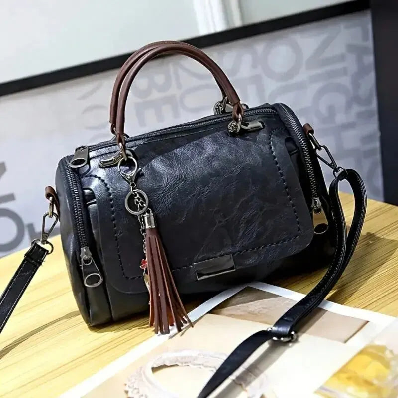 Tassel Boston Crossbody Handbag | Twin Handles & Detachable Strap | Braviixx