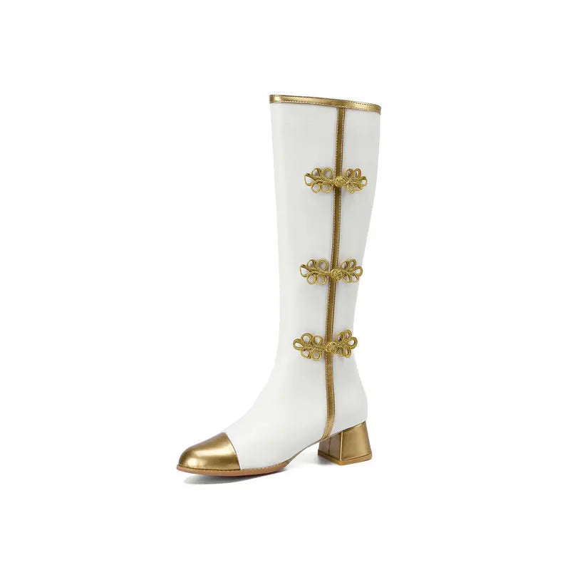 Knee-High Boots | Gold-Trim Knot Details | Braviixx