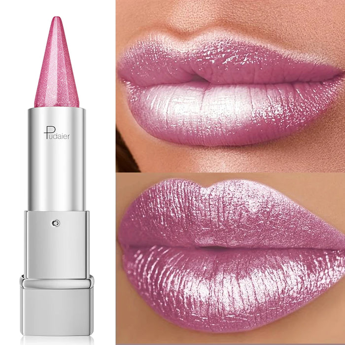 Pudaier Pearl Shimmer Metallic Lipstick | Waterproof, 24H Long-Lasting, High-Shine Finish