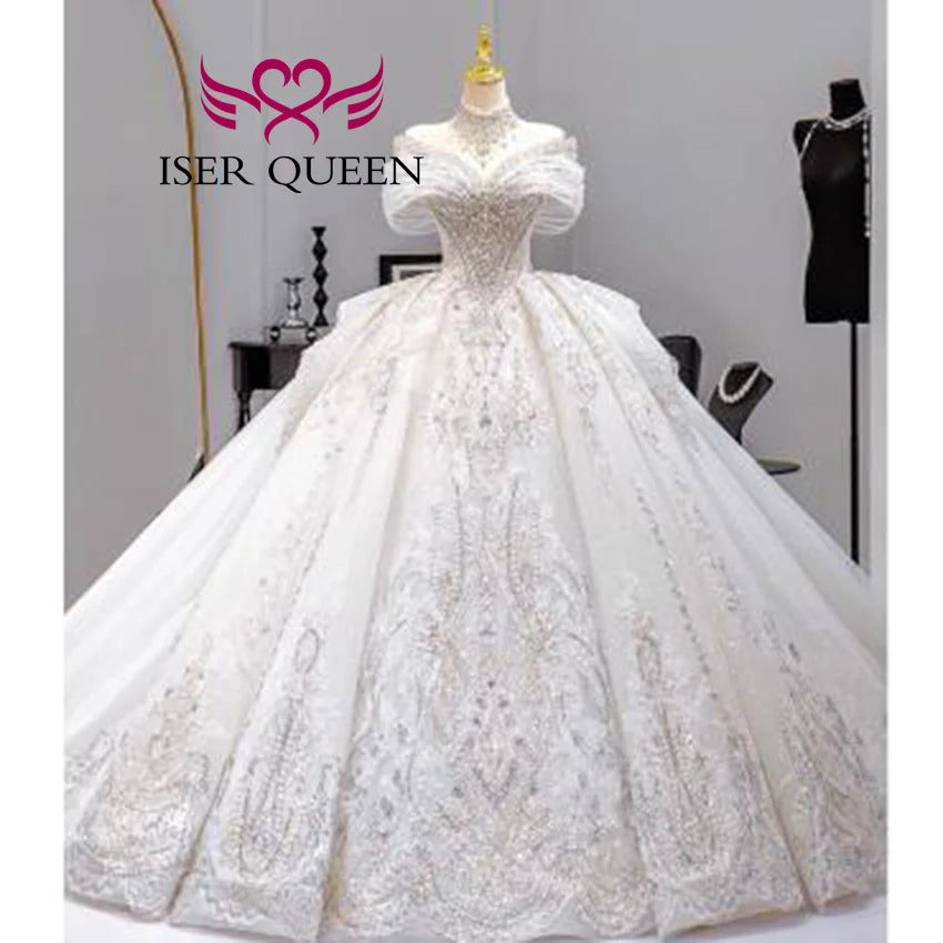 Off-Shoulder Ball Gown Wedding Dress | Beaded Lace | Braviixx