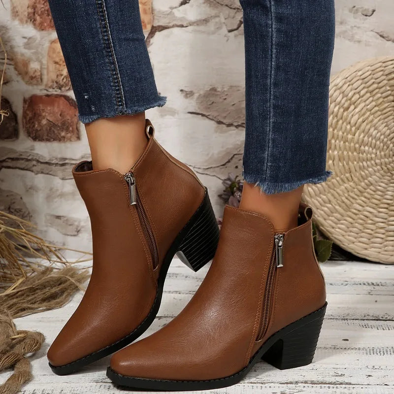 Ankle Boots | Side Zip & Stacked-Look Heel | Braviixx