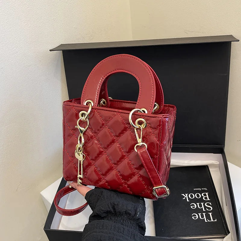 Women's Diamond Quilted Mini Square Handbag | Top Handle · Gold Chain · Crossbody | Black · Burgundy · White | Braviixx