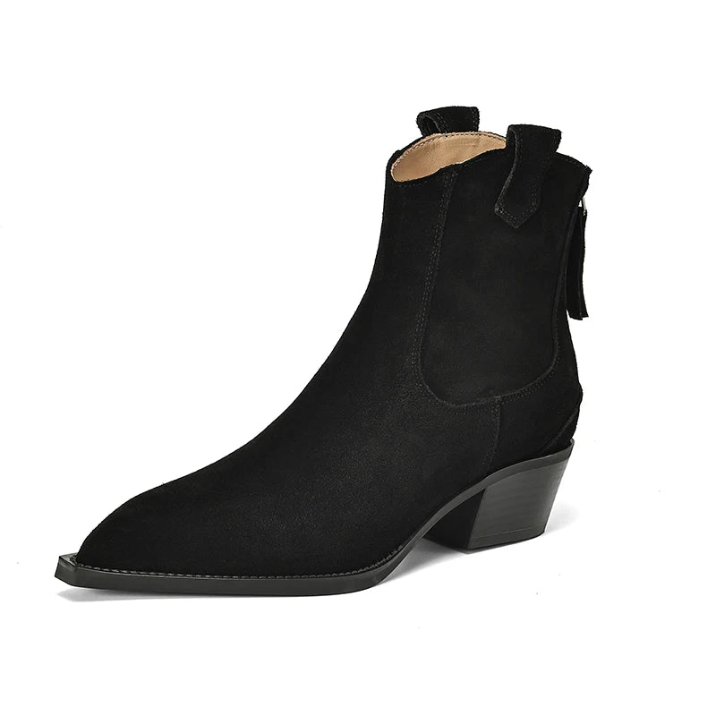 New 2025 Trend Autumn Winter Cow Suede Women Western Boots Black Brown Khaki Purple Green Burgundy Pointed Toe Lady Ankle Boots