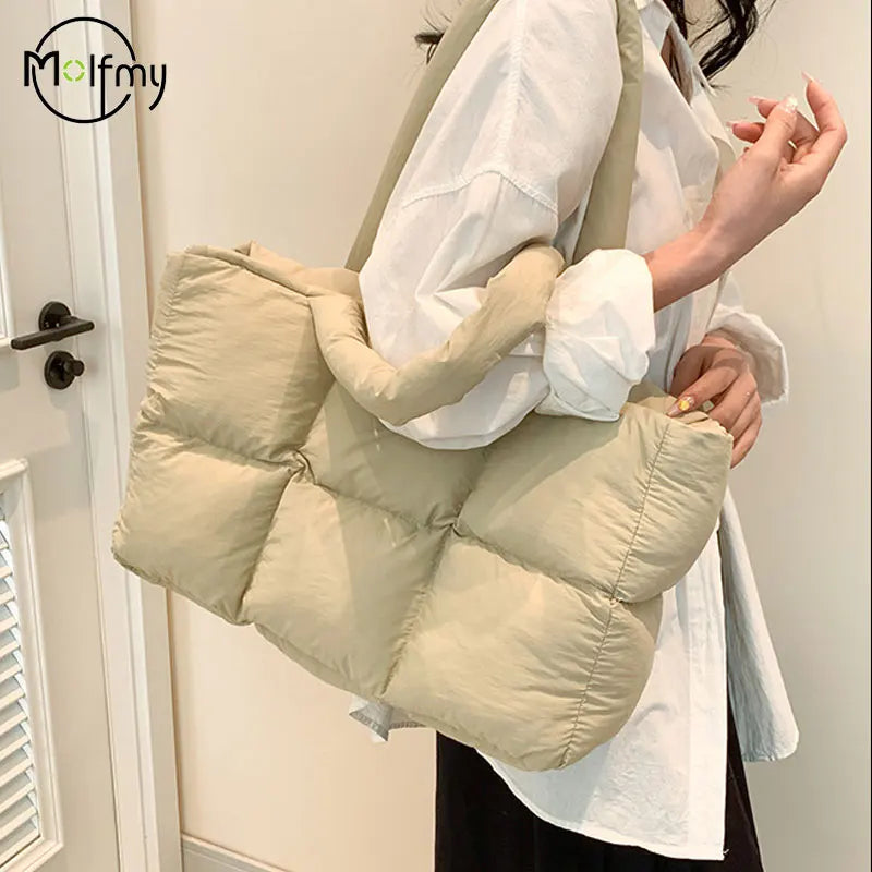 Women's Quilted Plaid Large Capacity Tote Shoulder Bag