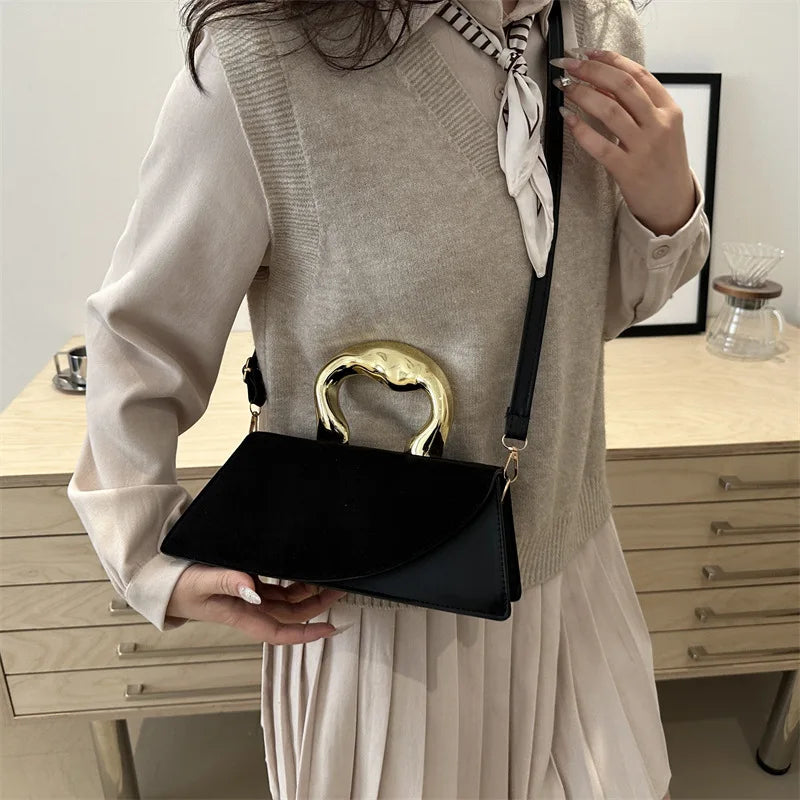 Sculpted Handle Handbag | Asymmetric Flap & Crossbody Strap | Braviixx
