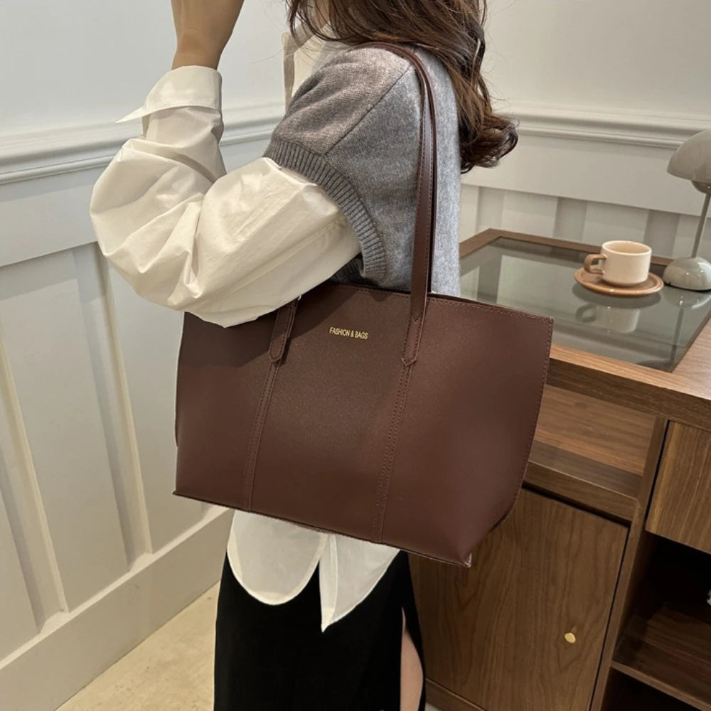 Women's Large Capacity Soft PU Tote Bag 2-Piece Set | Shoulder · Zipper Pouch | 5 Colours | Braviixx