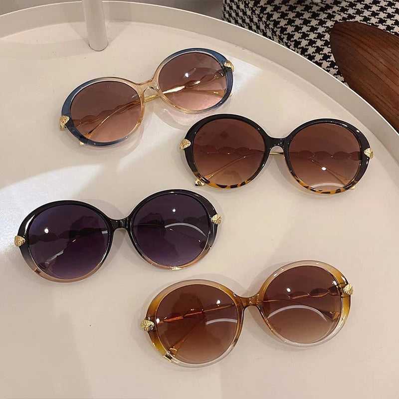 Women's Oversized Round Luxury Sunglasses | UV400 · Gradient Lens · Gold Leaf Temple | 6 Colours | Braviixx