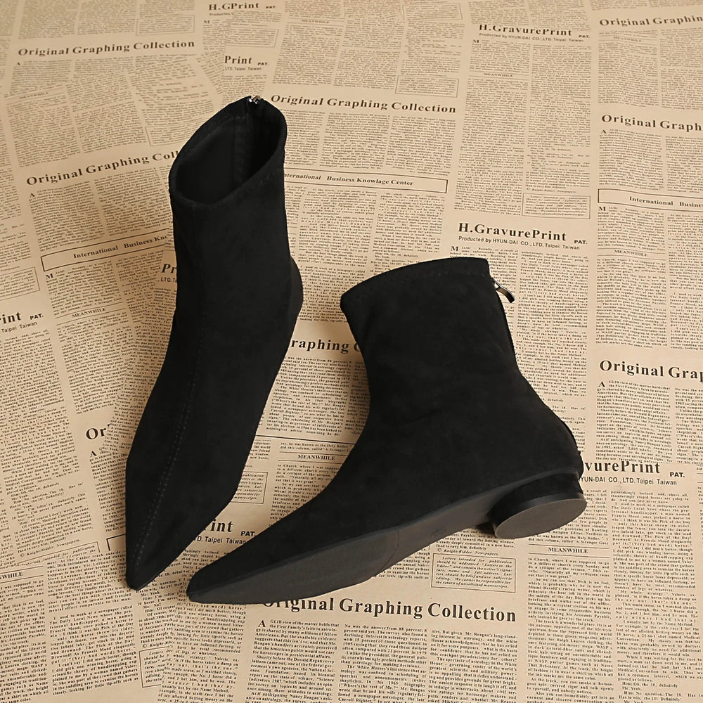Faux Suede Ankle Boots | Back Zip & Low Heel | Braviixx