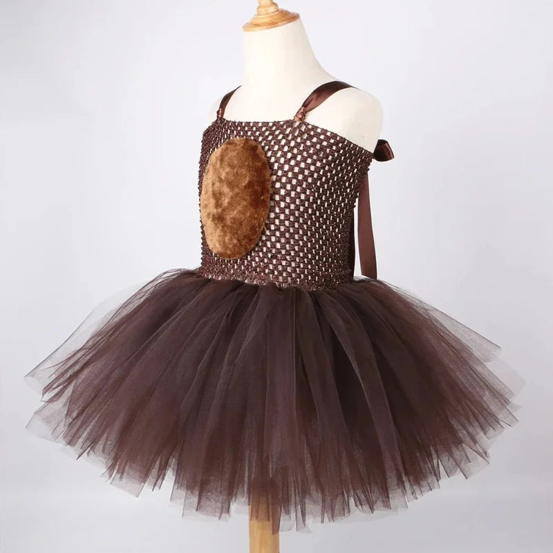 Girls' Brown Bear Tutu Costume Dress | Halloween & Party | 12M–12Y | Braviixx