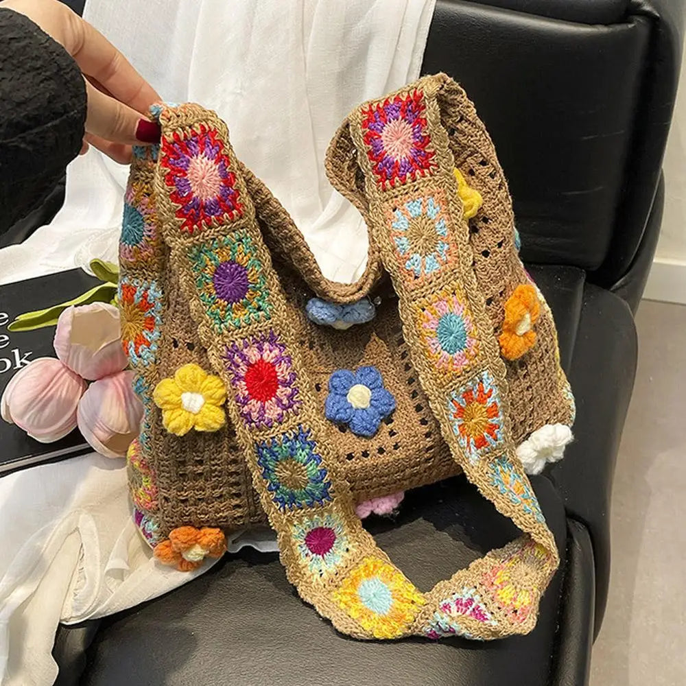 Women's Boho Floral Crochet Knitted Shoulder Bag