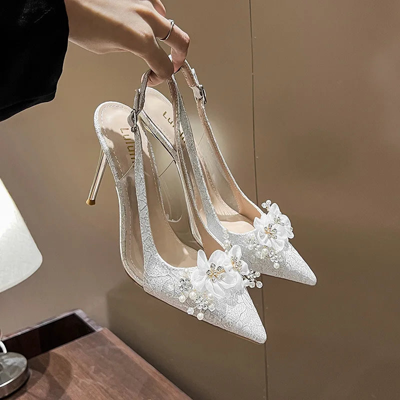 Floral Slingback Bridal Heels | Pointed-Toe Pumps | Braviixx