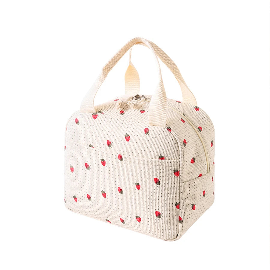 Printed Insulated Lunch Bag | Corduroy-Texture Carry Tote | Braviixx