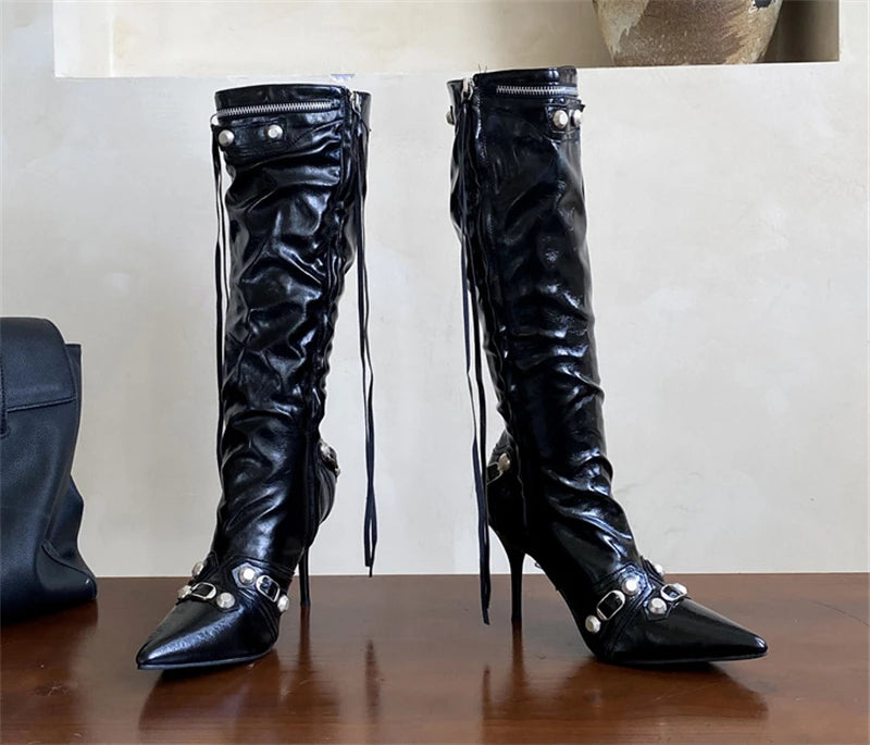 Knee-High Boots | Studs & Stiletto Heel | Braviixx