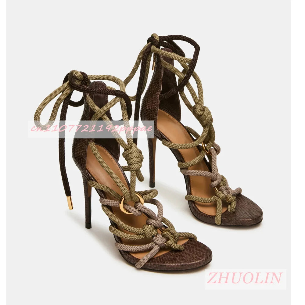 Knotted Rope Stiletto Sandals | Ankle-Tie Heels | Braviixx
