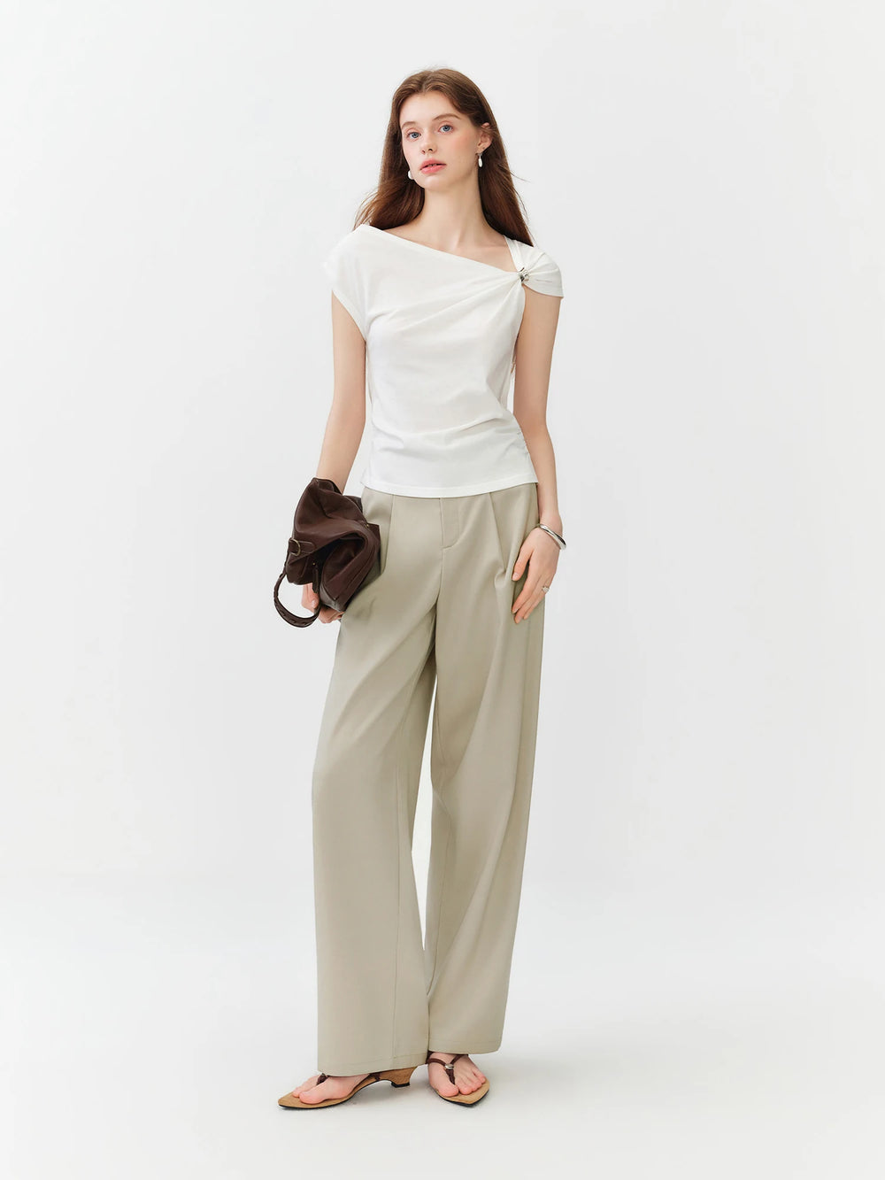 FSLE 2026 Summer Women's High Waist Wide Leg Tailored Trousers Elasticized Back Waist for Office Commute and Daily Wear