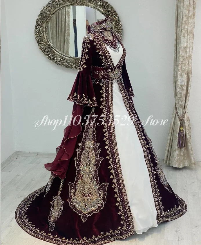 Beaded A-Line Evening Dress | V-Neck & Long Sleeves | Braviixx
