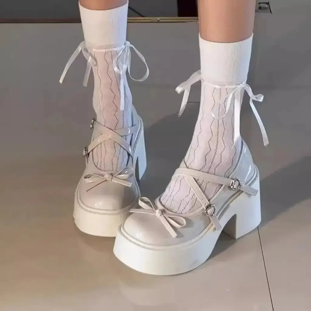 Women's Platform Mary Jane Shoes | Bow & Heart Buckles | Braviixx