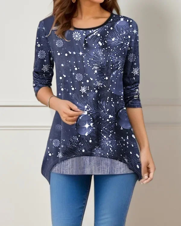 Women's Christmas Print Tunic Top | Asymmetric Hem | Braviixx