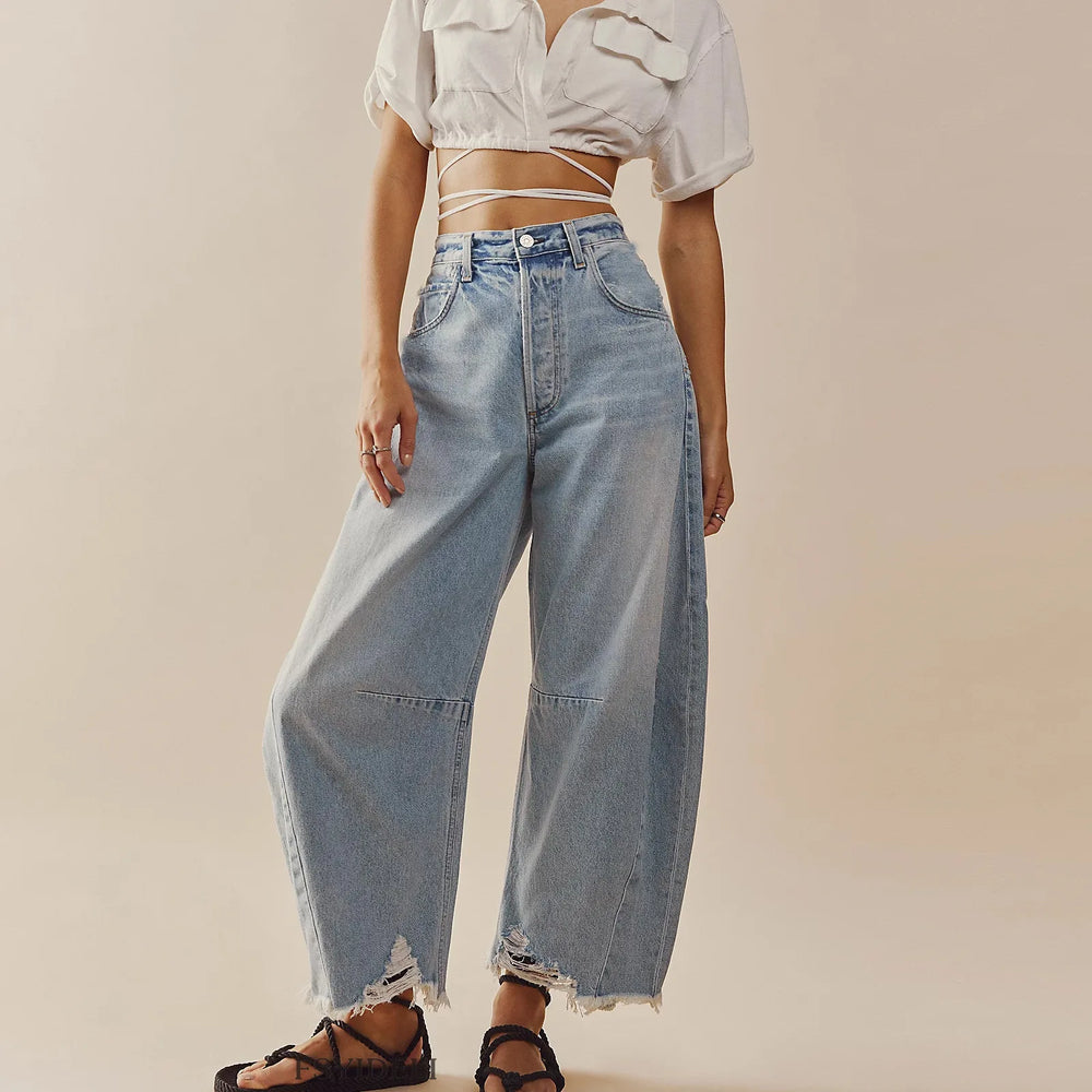 Women's Wide Leg Jeans New Style 2026 Summer New High Waist Loose Raw Edge Trousers