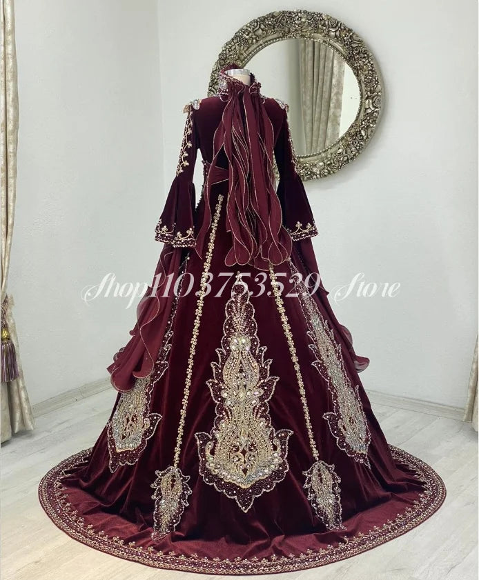 Beaded A-Line Evening Dress | V-Neck & Long Sleeves | Braviixx