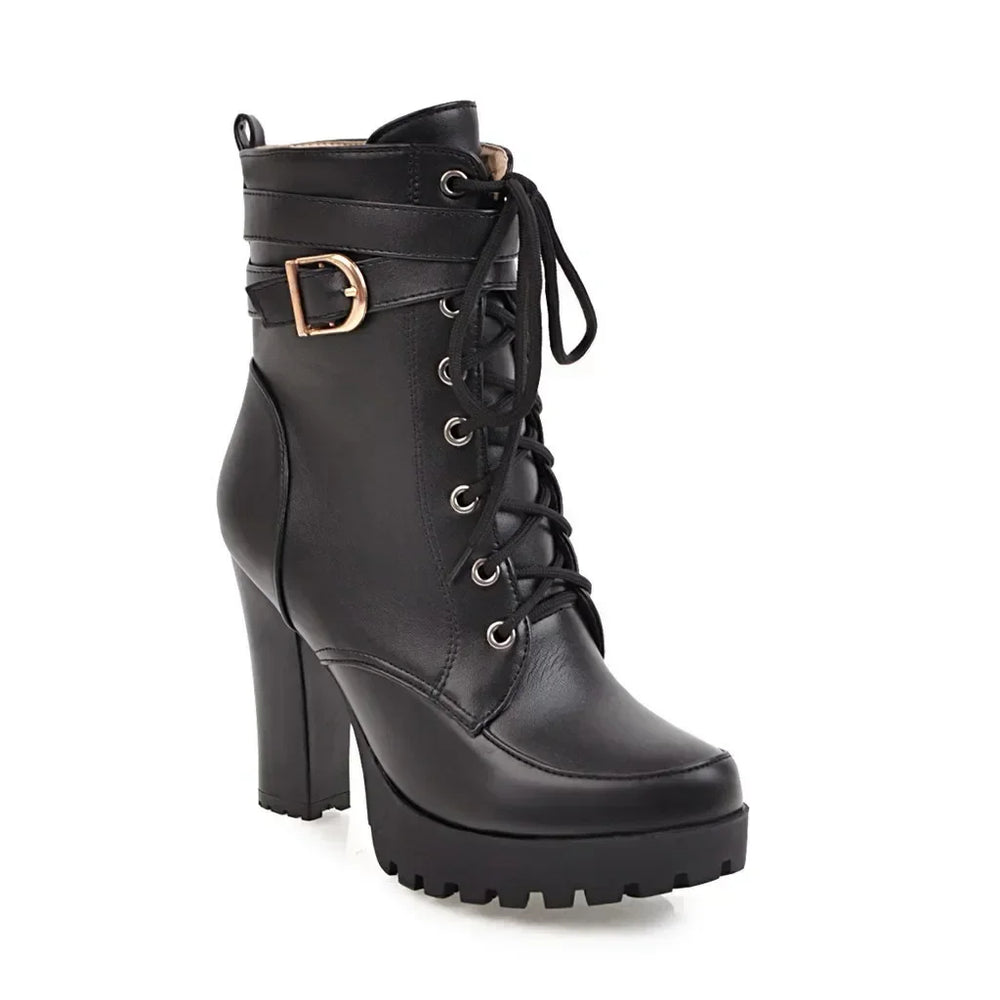 Women's Lace-Up Platform Ankle Boots | Block Heel | Braviixx